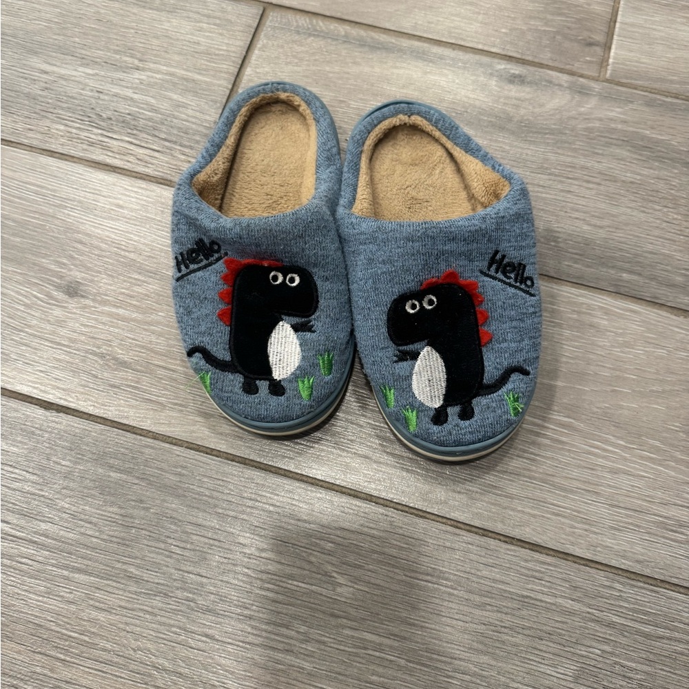 Kids Dinosaur Cozy Slippers in Blue and Black